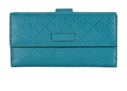 Gucci Diamond Bifold Long Wallet, Leather, Teal, 354493, 3*